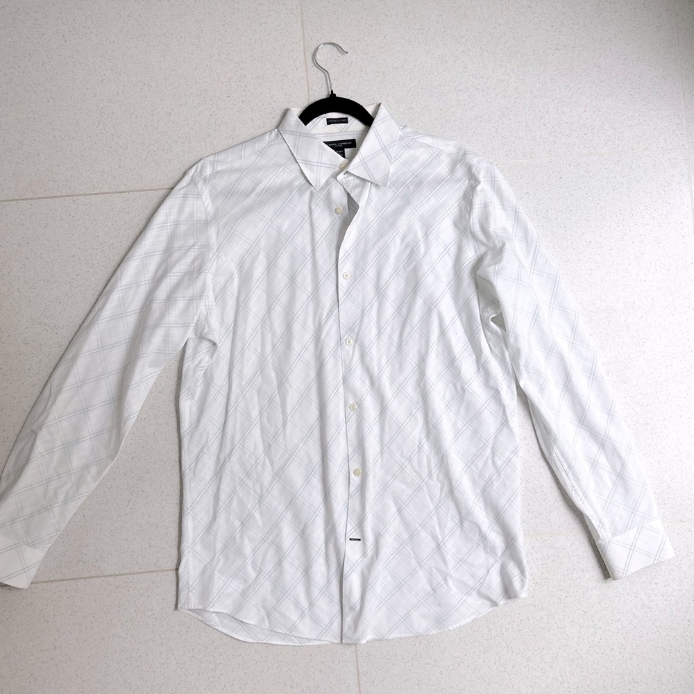 White and blue plaid men’s dress shirt :)